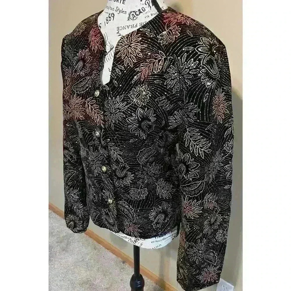 VTG Blazer Jacket 16 Black Silver Gold Sparkles Shimmer Norton McNaughton 1980s - Picture 2 of 10